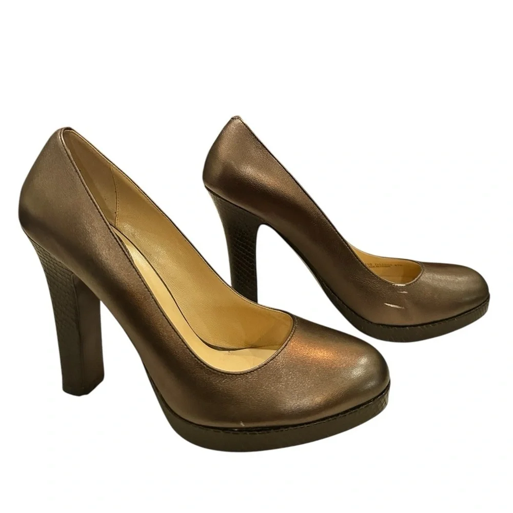 Cole Haan Brown Leather Platform Pumps Size 8.5B Block Heel Career Classic